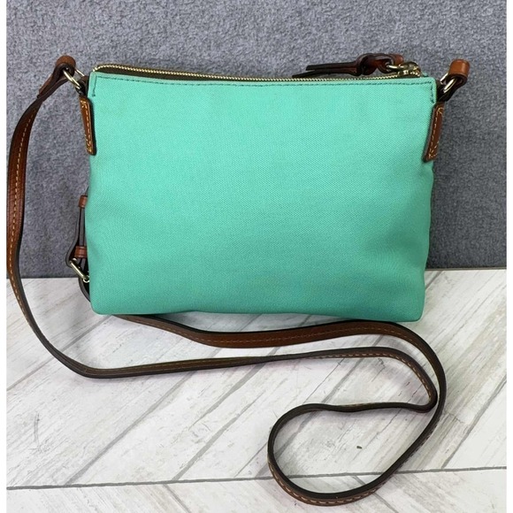 Dooney & Bourke Canvas Crossbody Bag Leather Accents Green Adjustable‎ Strap - Picture 3 of 11